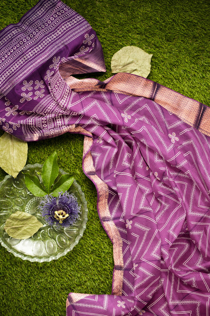 Burgundy Semi Dola Fancy Stripes Print Zari Border Saree