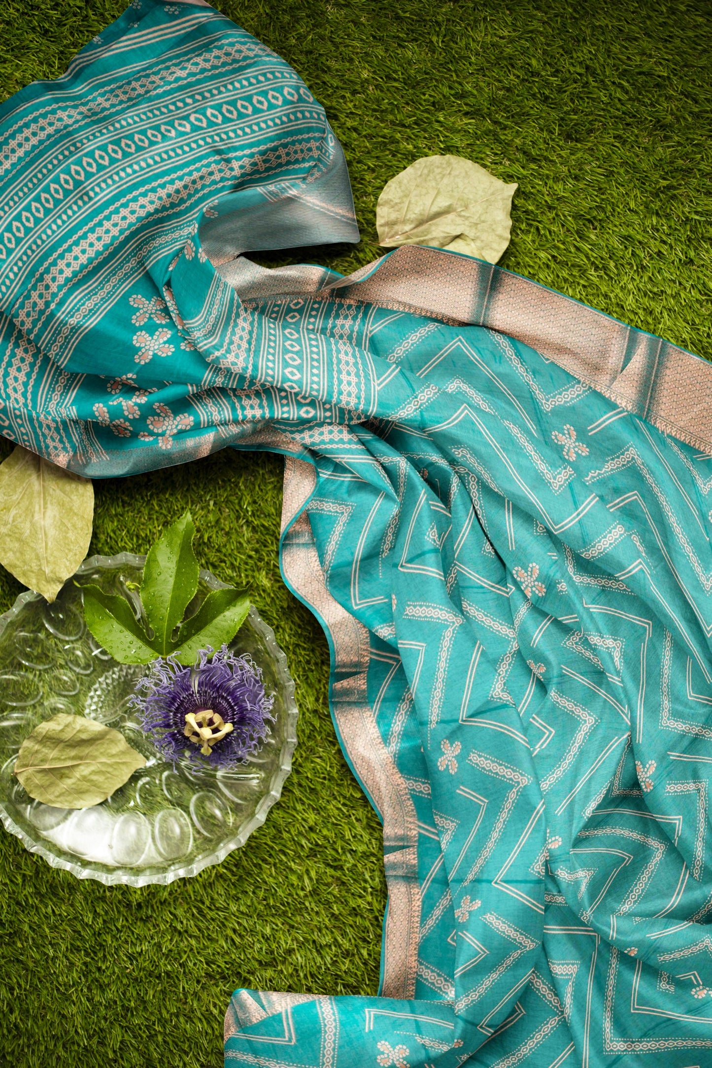 Blue Semi Dola Fancy Stripes Print Zari Border Saree