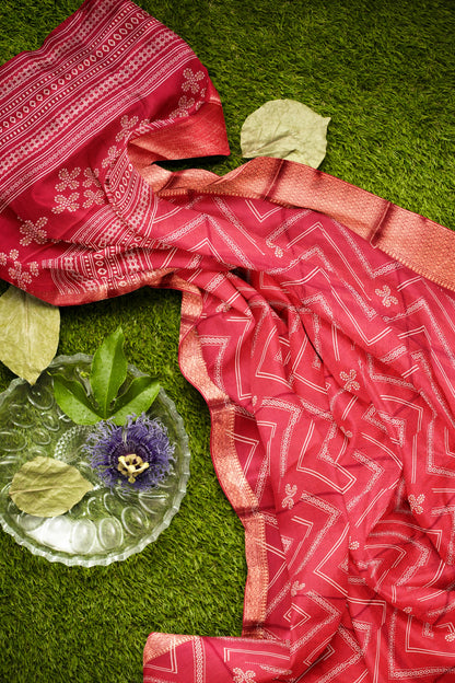 Maroon Semi Dola Fancy Stripes Print Zari Border Saree