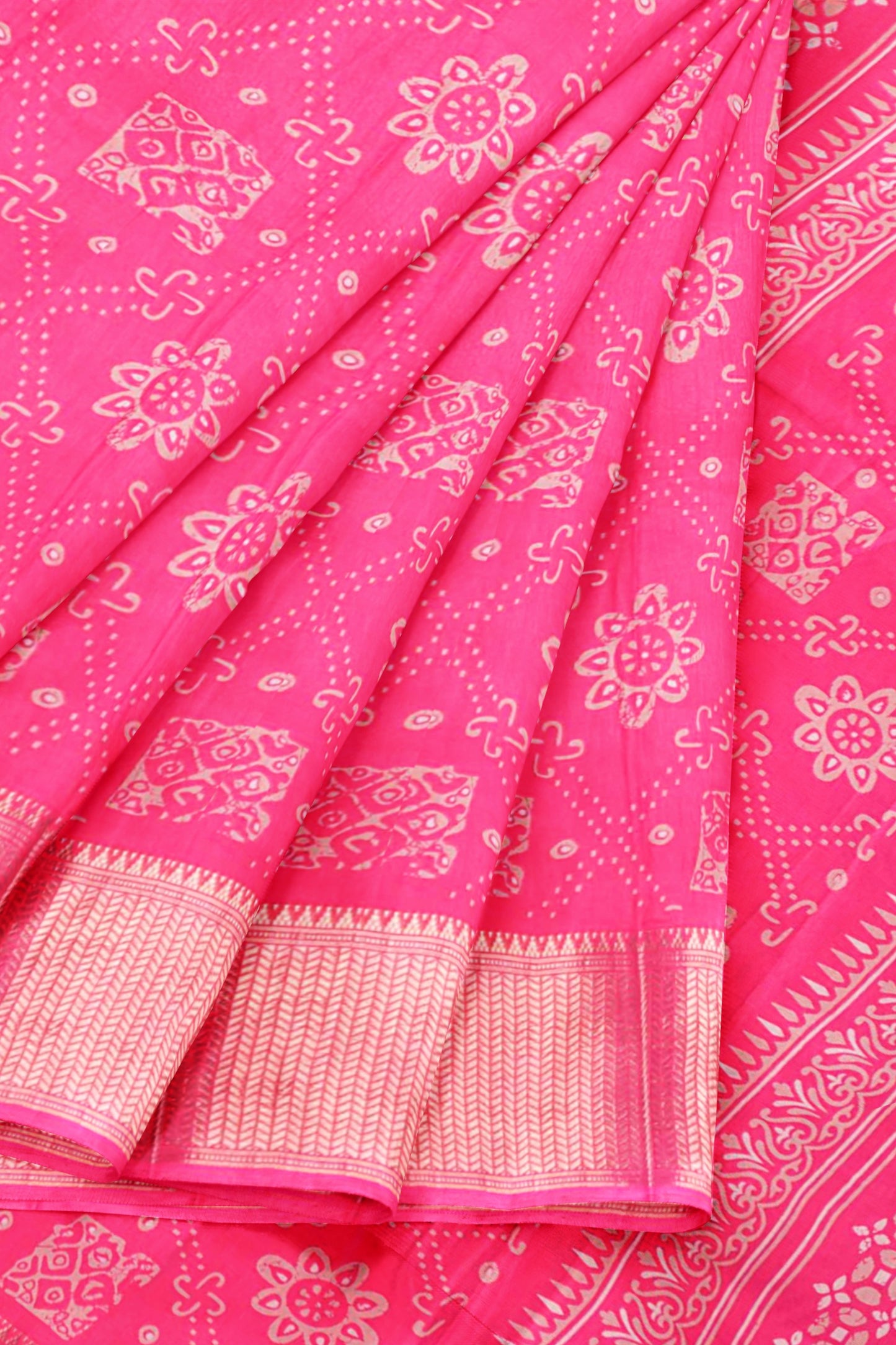 Pink Semi Dola Floral Frames Print Zari Border Saree