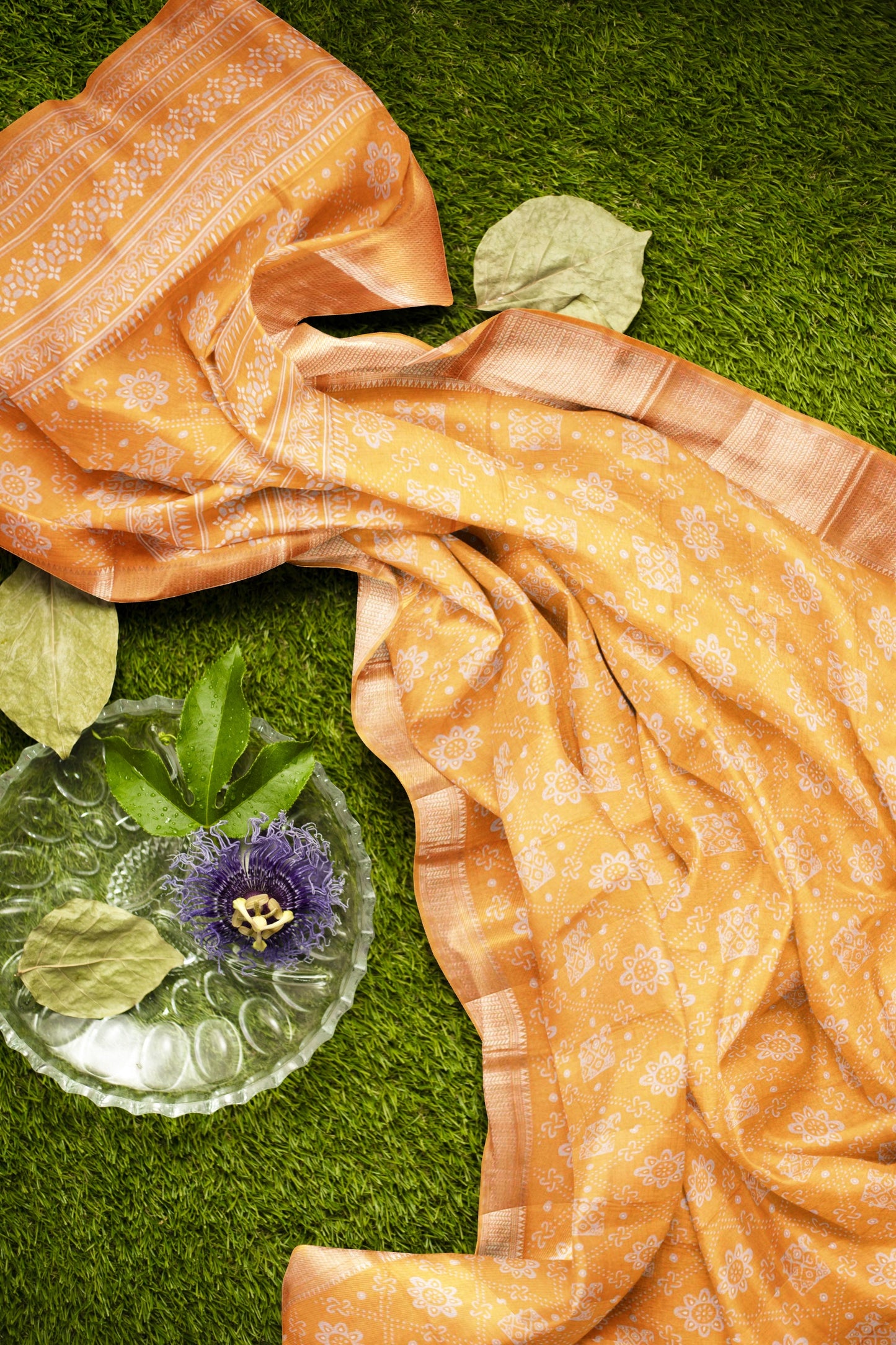 Dark Golden Yellow Semi Dola Floral Frames Zari Border Saree