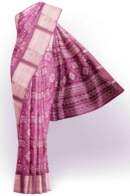 Dark Violet Semi Dola Floral Frames Print Zari Border Saree