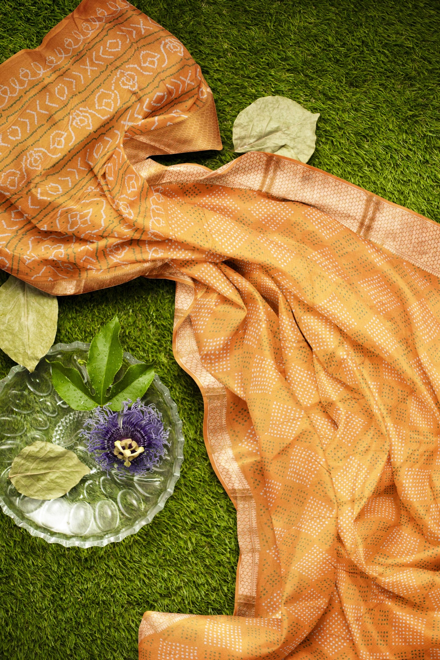 Dark Golden Yellow Semi Dola Dots Print Zari Border Saree