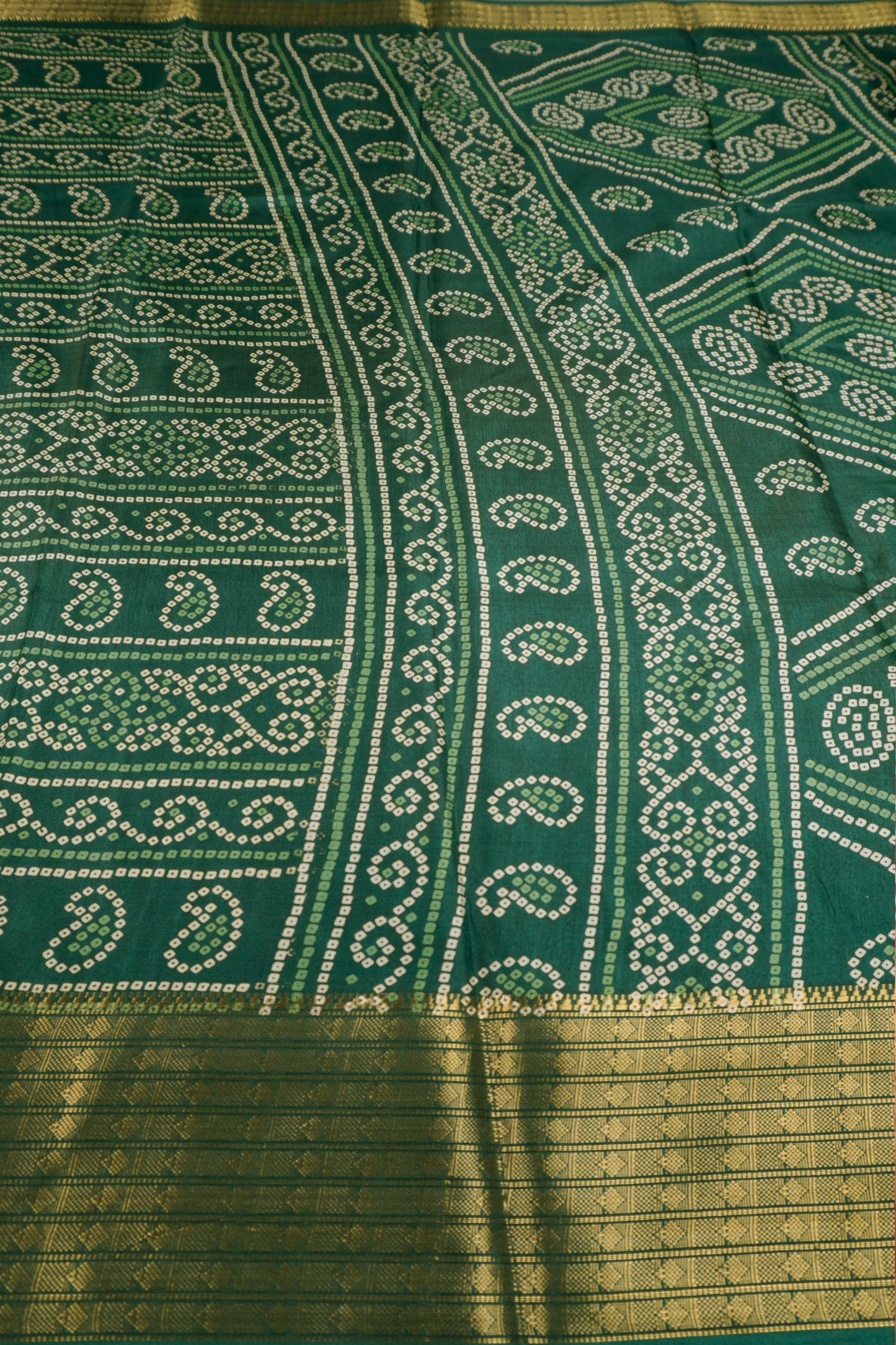 Green Semi Dola Rang Leela Print Zari Border Saree