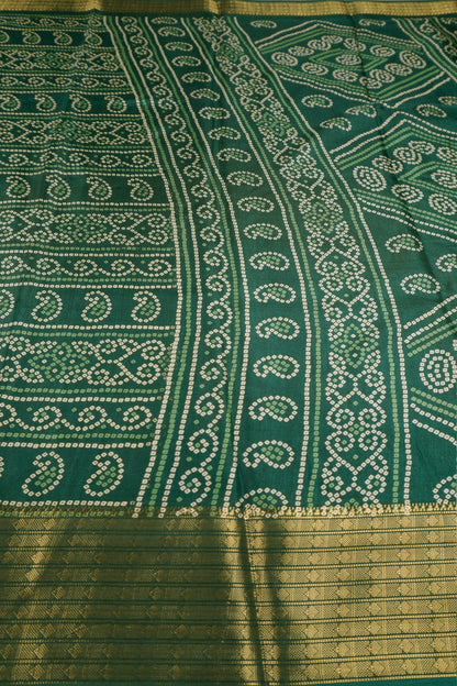 Green Semi Dola Rang Leela Print Zari Border Saree