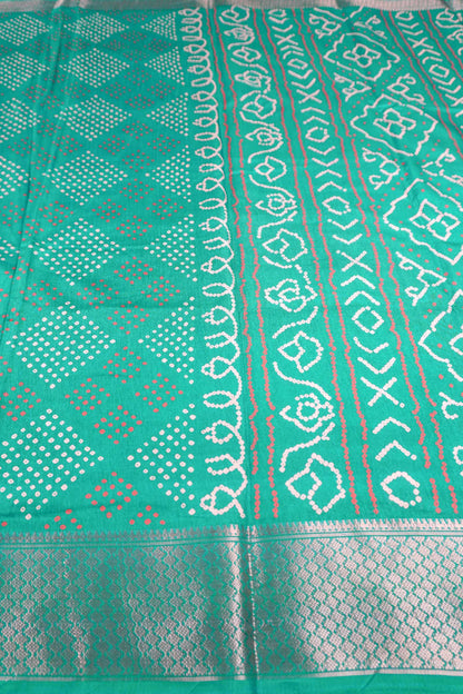 Peacock Blue Semi Dola Rangoli Print Zari Border Saree