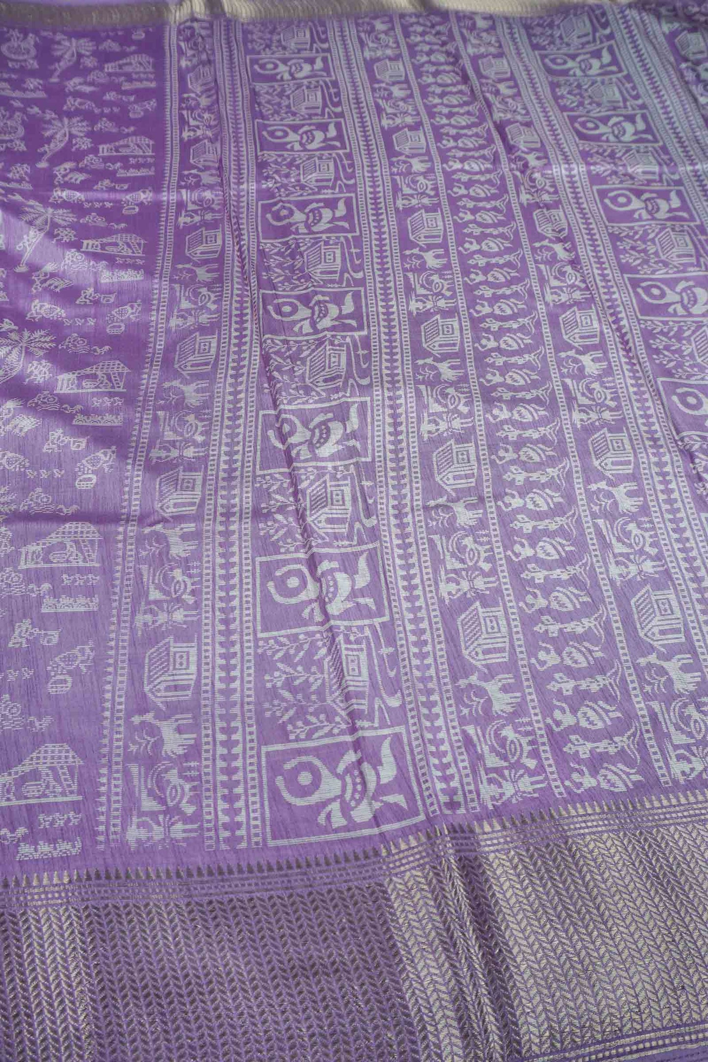 Light Voilet Semi Dola Warli Print Zari Border Saree