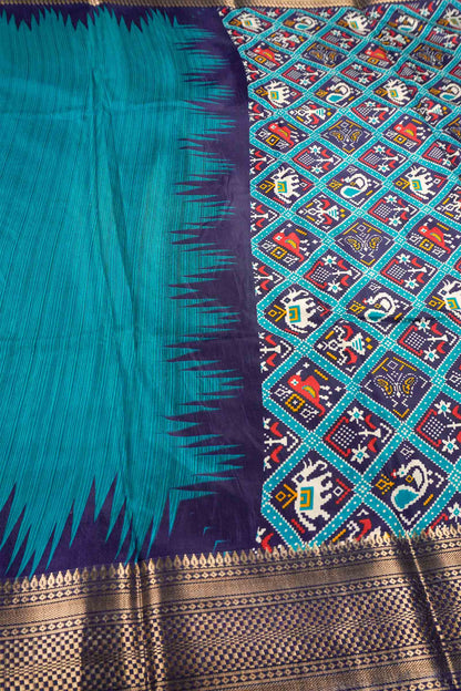 Blue Semi Dola Zari Border Fancy Pallu Blouse Saree