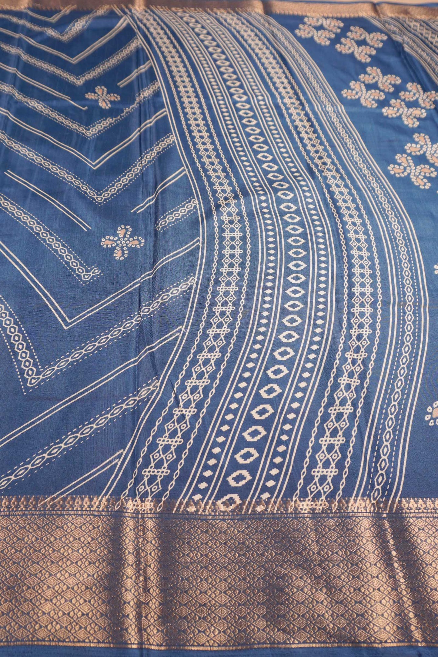Royal Blue Semi Dola Fancy Stripes Print Zari Border Saree