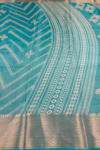 Blue Semi Dola Fancy Stripes Print Zari Border Saree