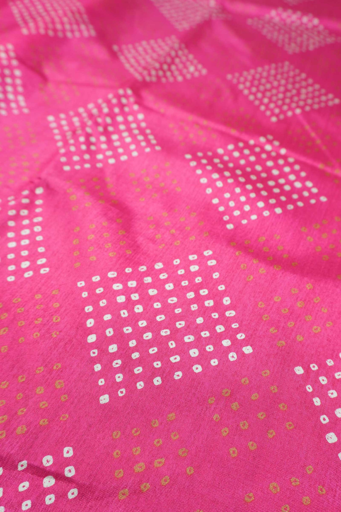 Hot Pink Semi Dola Mirror Dots Print Zari Border Saree