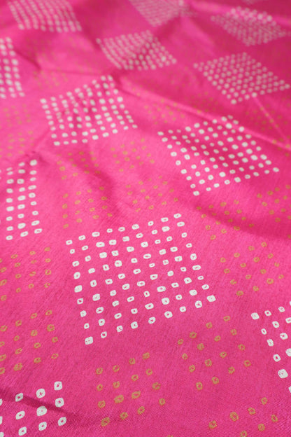 Hot Pink Semi Dola Mirror Dots Print Zari Border Saree