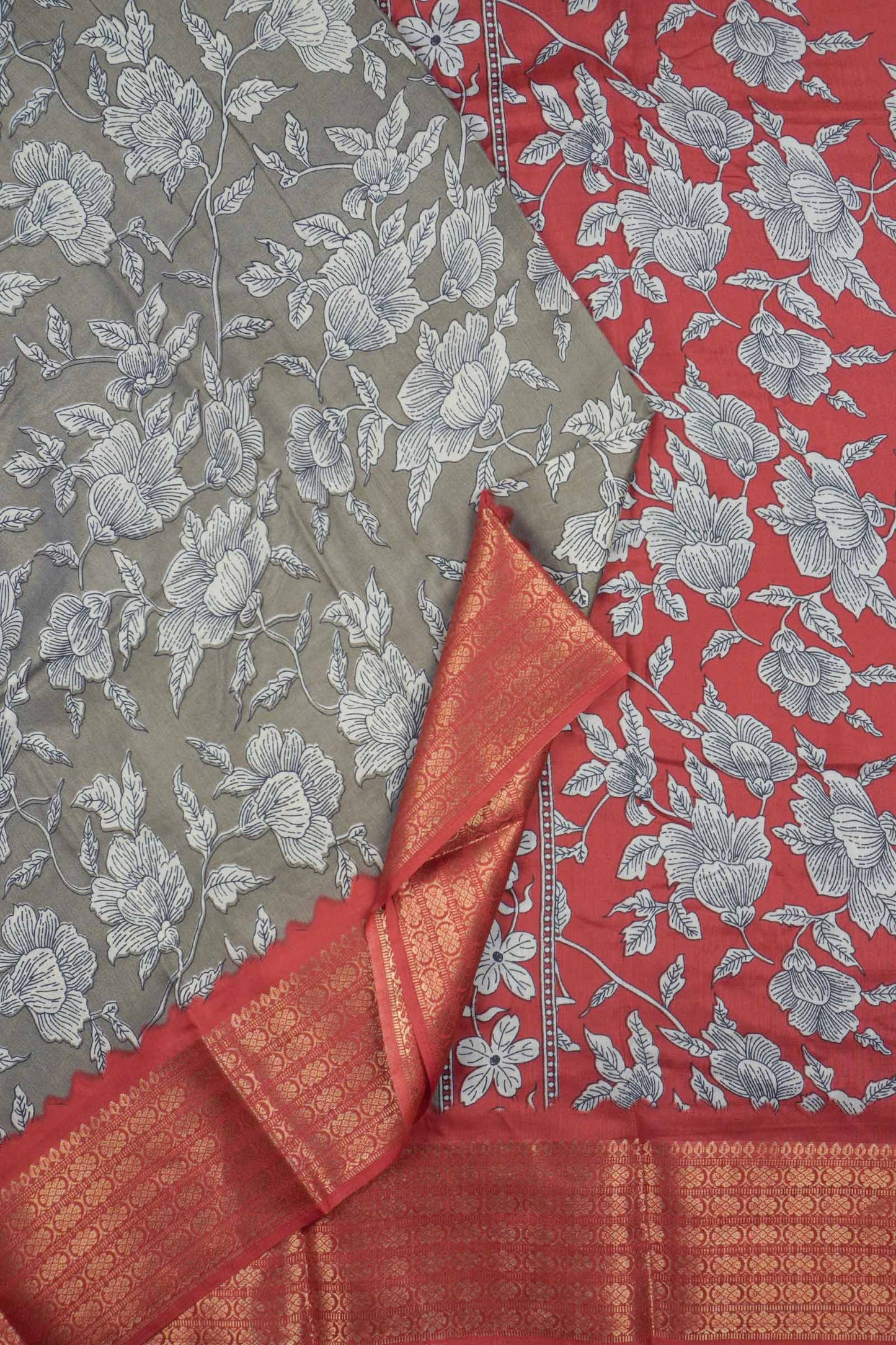 Dark Grey Semi Dola Maroon Zari Border Saree