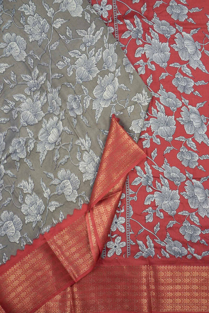 Dark Grey Semi Dola Maroon Zari Border Saree