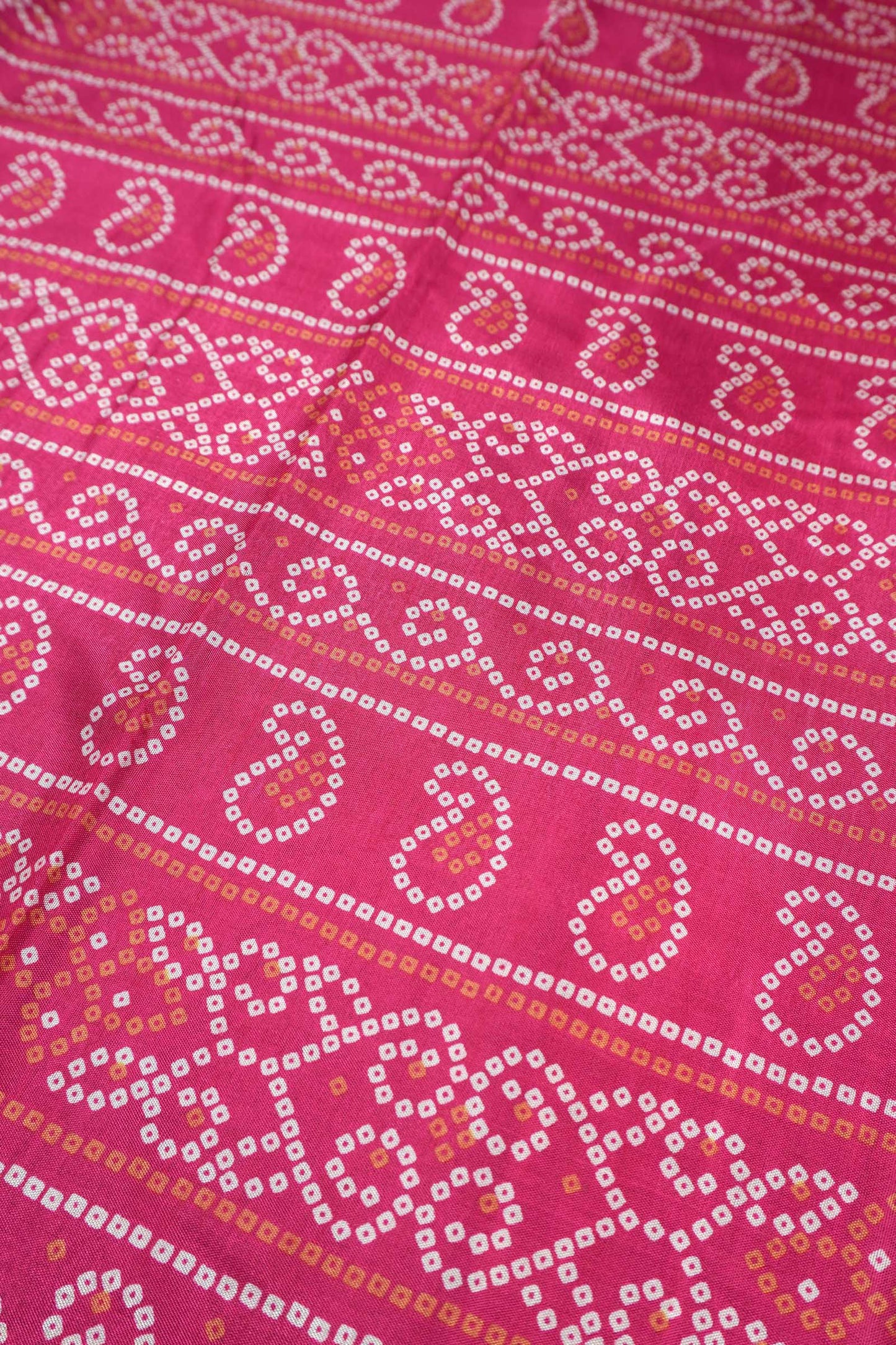 Hot Pink Semi Dola Rang Leela Print Zari Border Saree