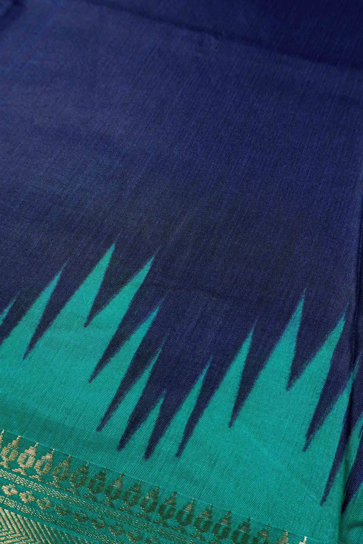 Navy Blue Semi Dola Green Zari Border Saree