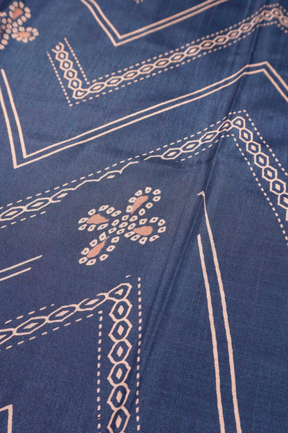 Royal Blue Semi Dola Fancy Stripes Print Zari Border Saree