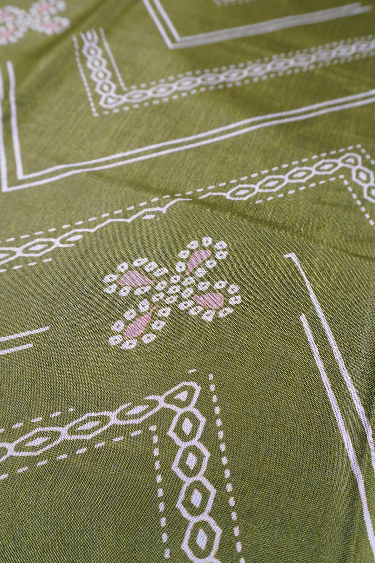 Olive Green Semi Dola Fancy Stripes Print Zari Border Saree