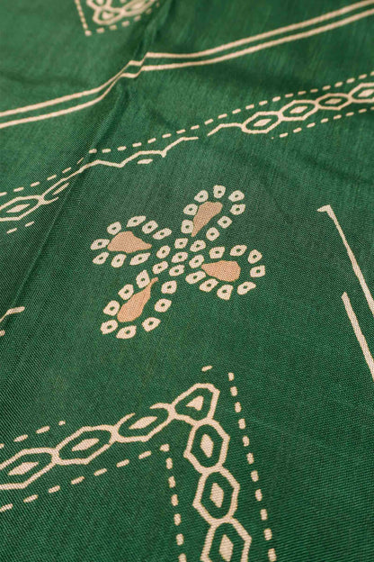 Green Semi Dola Fancy Stripes Print  Zari Border Saree