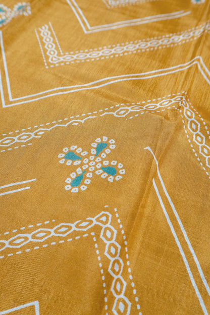 Golden Yellow Semi Dola Fancy Stripes Print Zari Border Saree