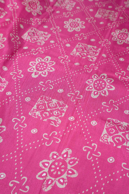 Pink Semi Dola Floral Frames Print Zari Border Saree