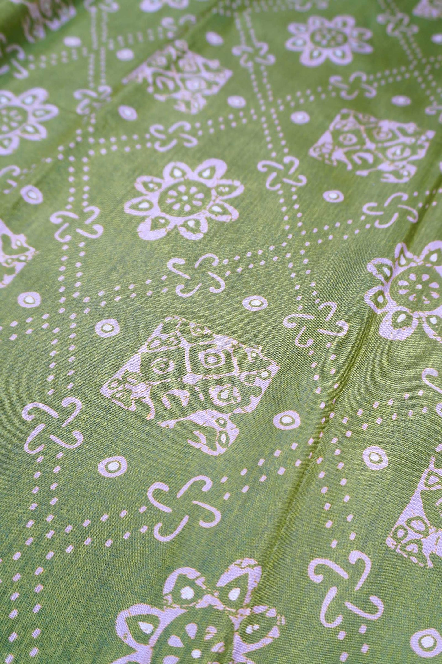 Olive Green Semi Dola Floral Frames Print Zari Border Saree