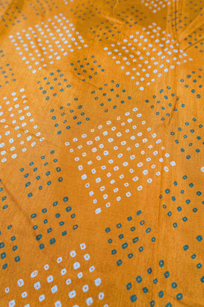 Dark Golden Yellow Semi Dola Dots Print Zari Border Saree