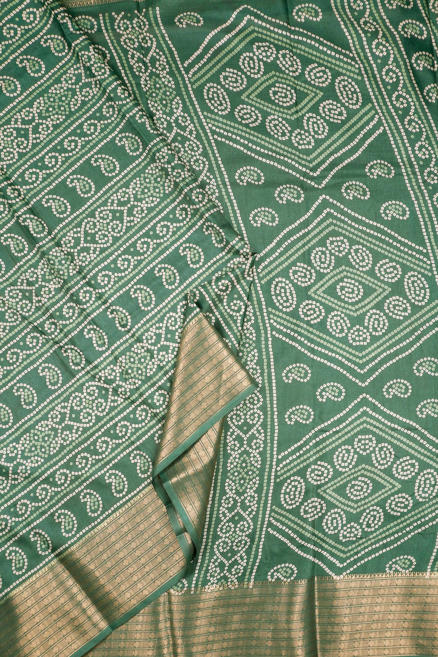 Green Semi Dola Rang Leela Print Zari Border Saree