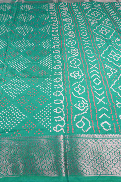 Peacock Blue Semi Dola Rangoli Dots Print Zari Border Saree