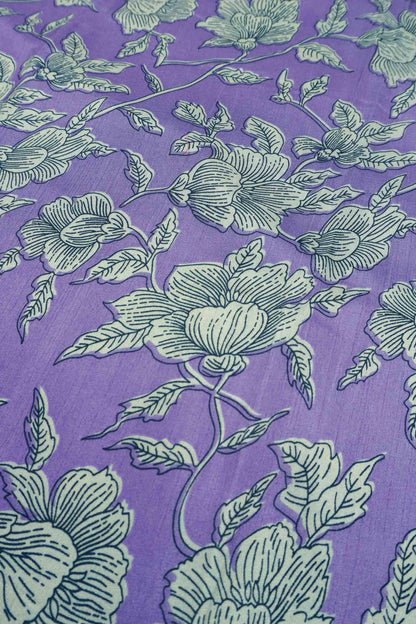 Violet Semi Dola Summer Florals Print Zari Border Saree