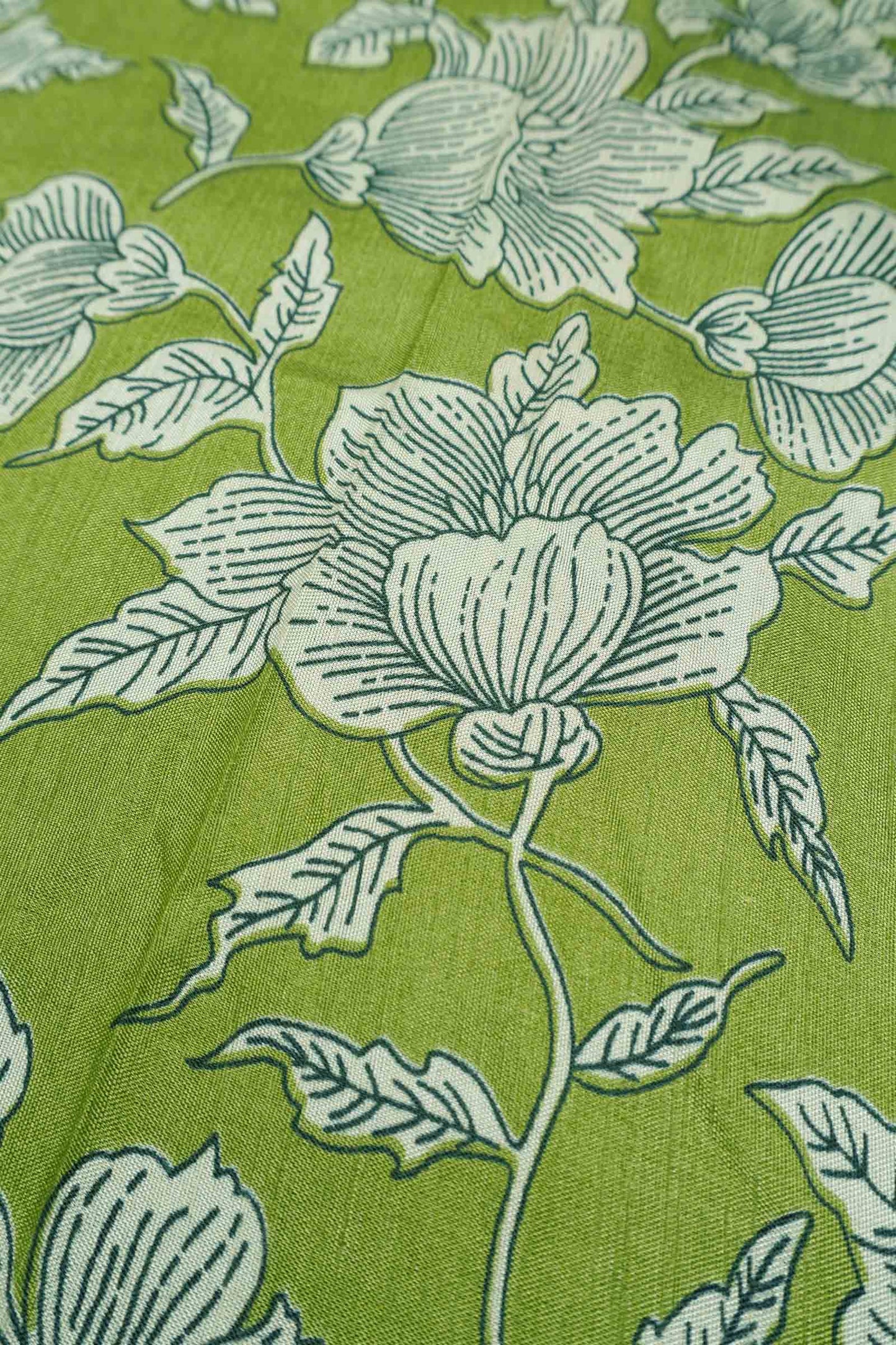 Olive Green Semi Dola Summer Florals Print Zari Border Saree