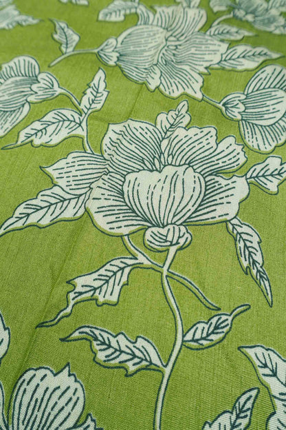 Olive Green Semi Dola Summer Florals Print Zari Border Saree