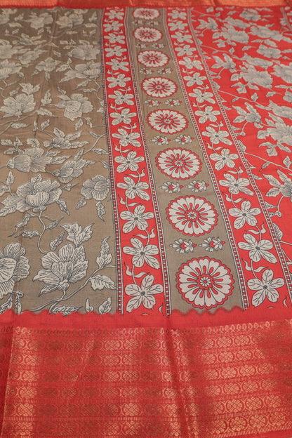 Dark Grey Semi Dola Maroon Zari Border Saree