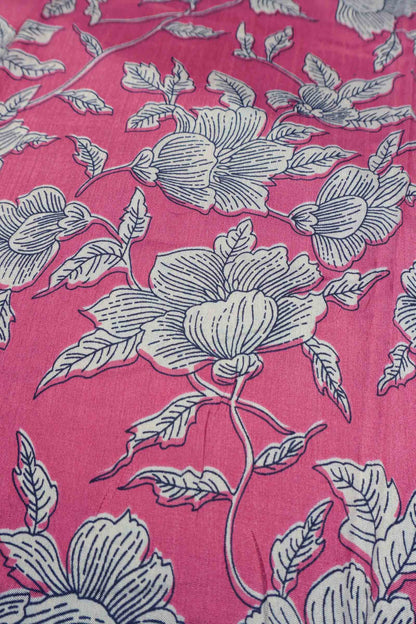 Pink  Semi Dola Flowers Print Zari Border Saree