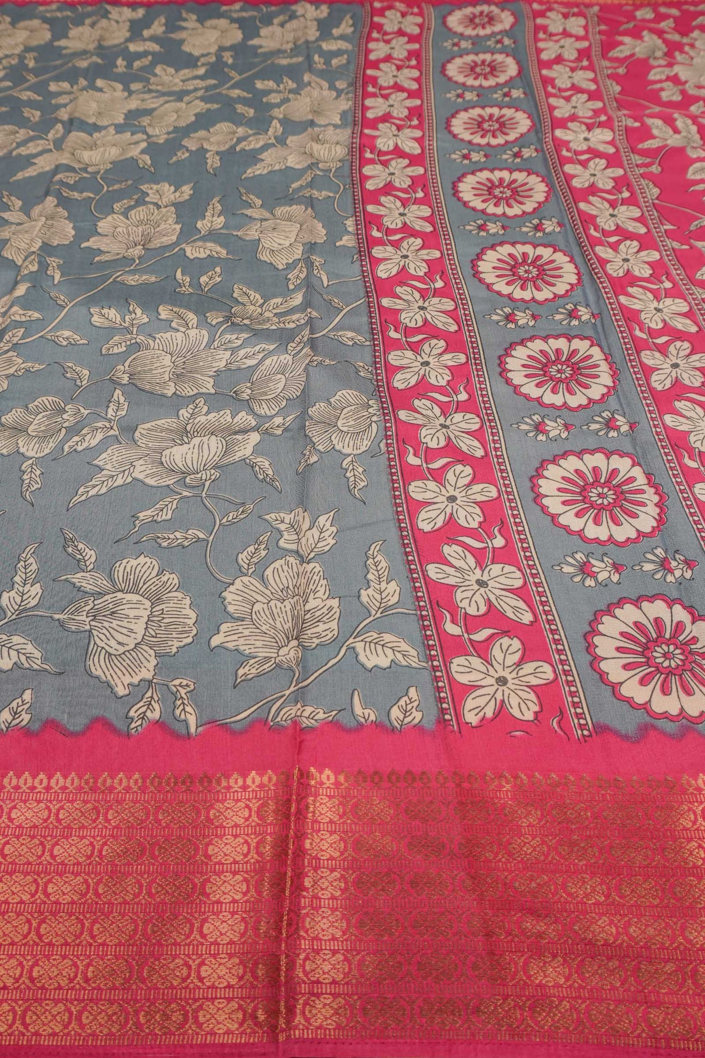 Dark Grey Semi Dola Pink Zari Border Saree