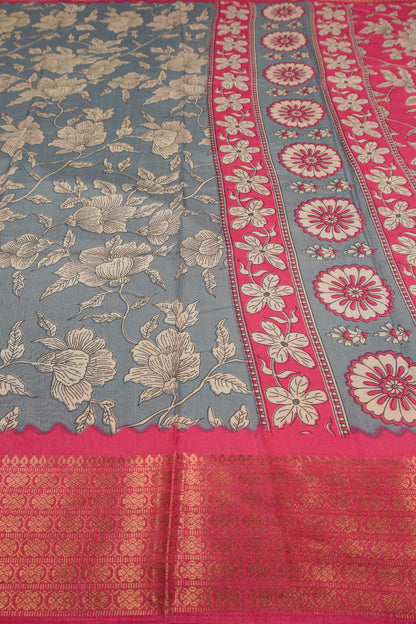 Dark Grey Semi Dola Pink Zari Border Saree
