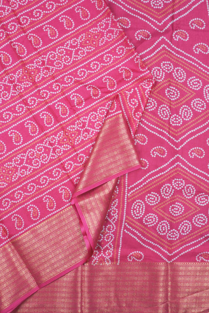 Hot Pink Semi Dola Rang Leela Print Zari Border Saree