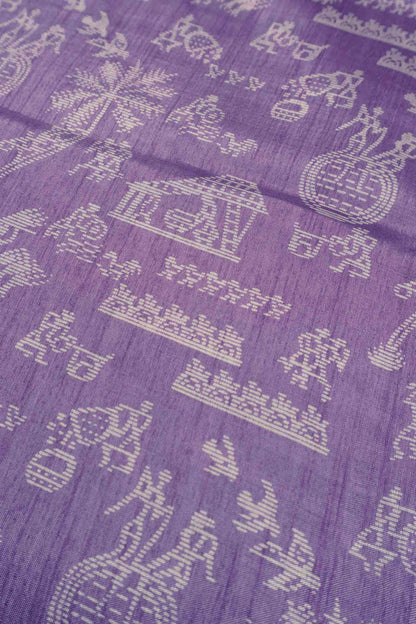 Light Voilet Semi Dola Warli Print Zari Border Saree