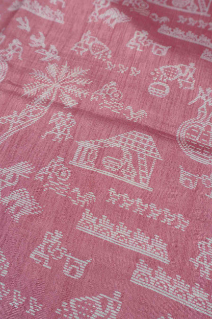 Pink Semi Dola Warli Print Zari Border Saree