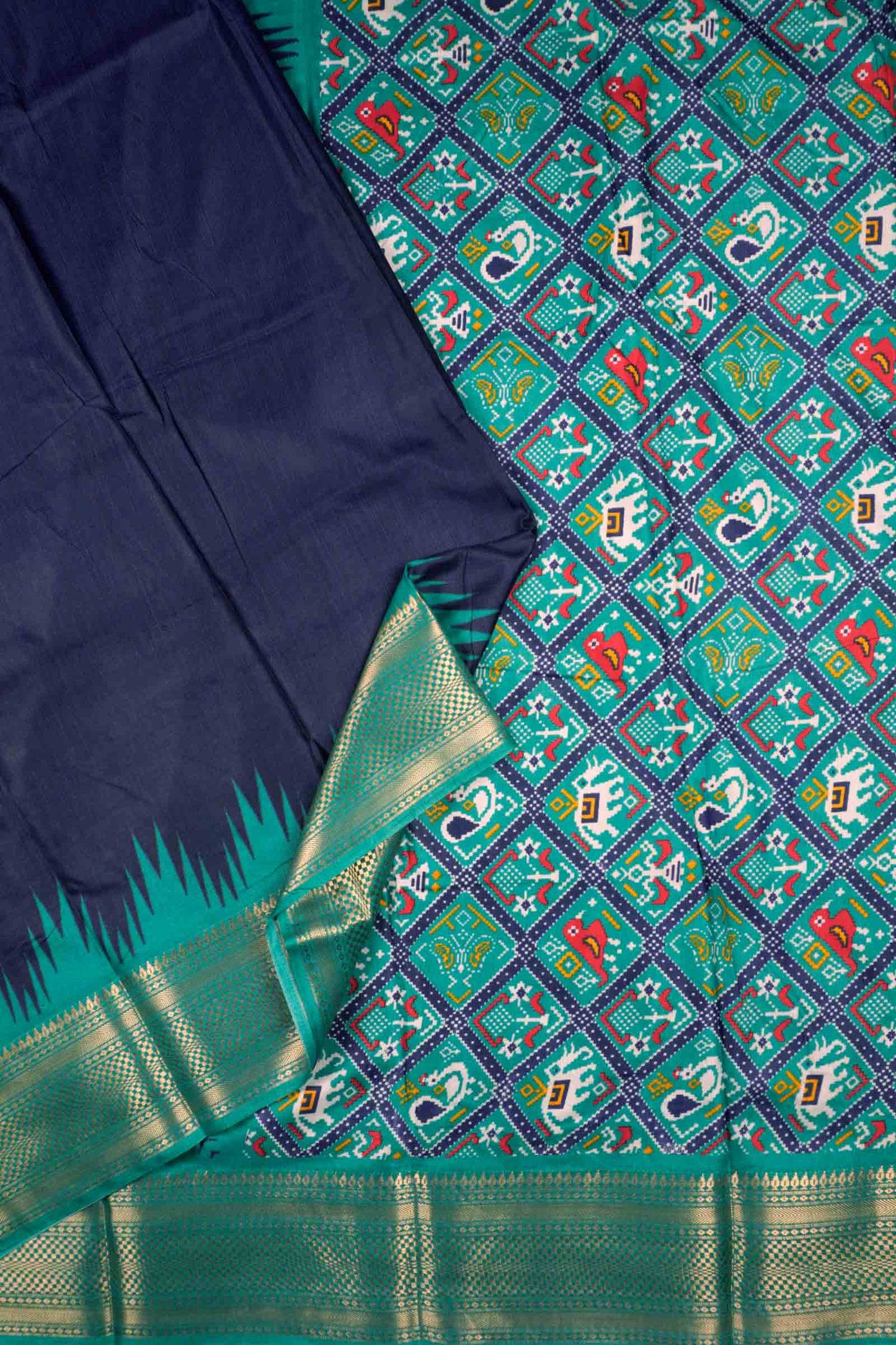 Navy Blue Semi Dola Green Zari Border Saree
