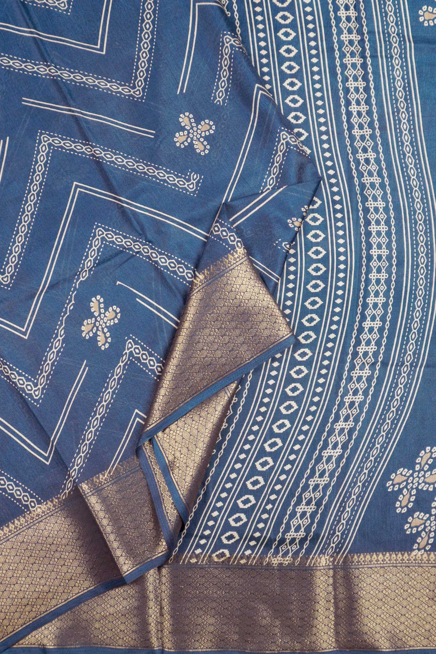 Royal Blue Semi Dola Fancy Stripes Print Zari Border Saree