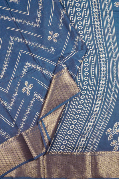 Royal Blue Semi Dola Fancy Stripes Print Zari Border Saree