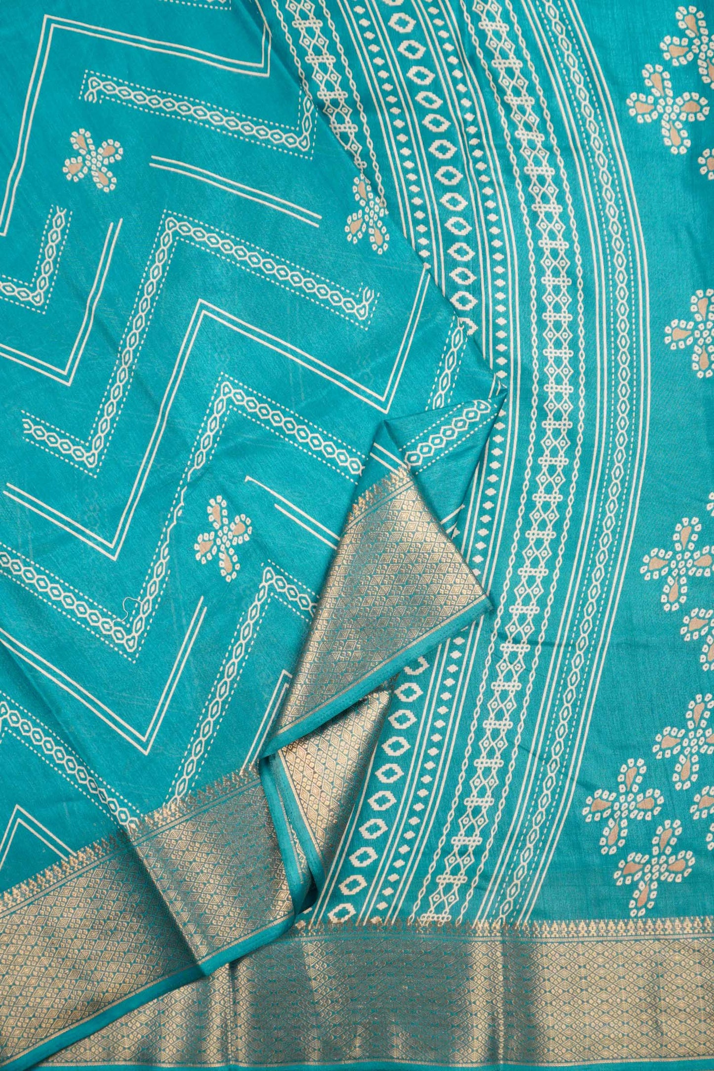 Blue Semi Dola Fancy Stripes Print Zari Border Saree