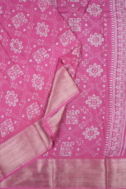 Pink Semi Dola Floral Frames Print Zari Border Saree