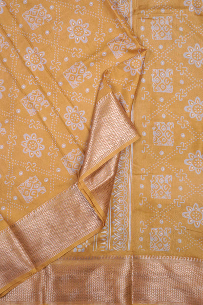 Dark Golden Yellow Semi Dola Floral Frames Zari Border Saree