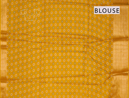 Golden Yellow Semi Dola Rangoli Print Zari Border Saree