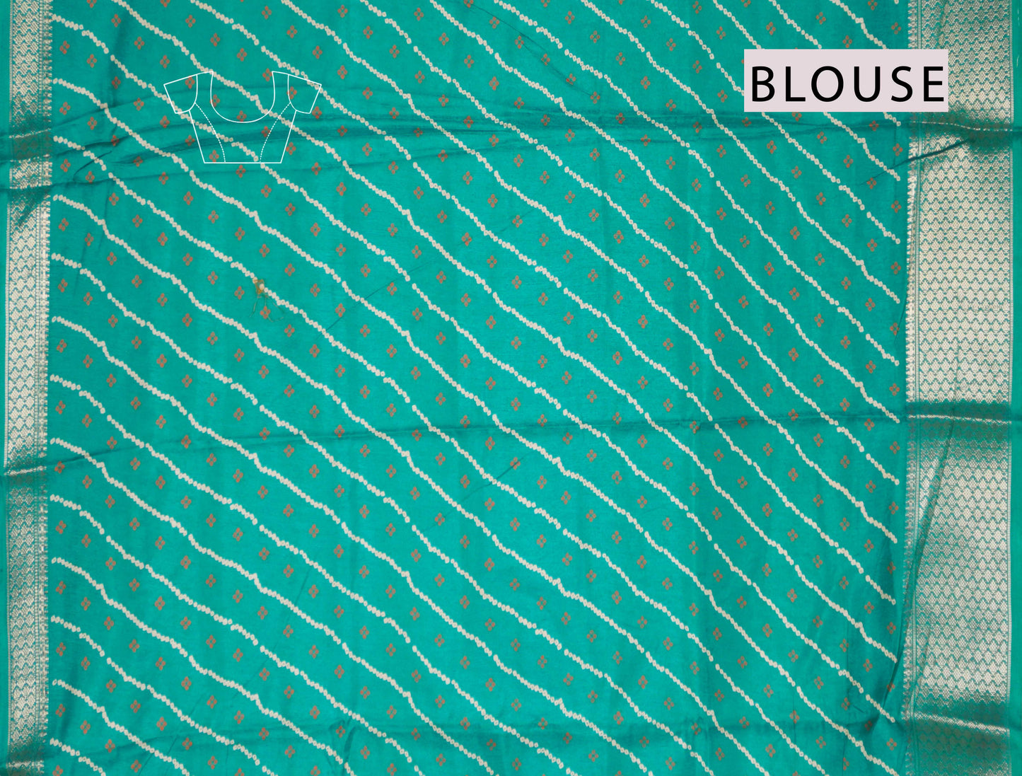 Peacock Blue Semi Dola Rangoli Dots Print Zari Border Saree