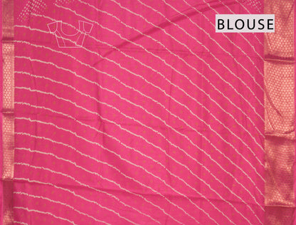 Hot Pink Semi Dola Mirror Dots Print Zari Border Saree