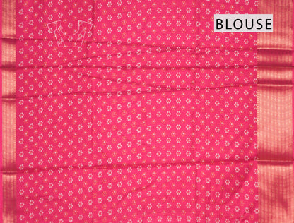 Hot Pink Semi Dola Rang Leela Print Zari Border Saree