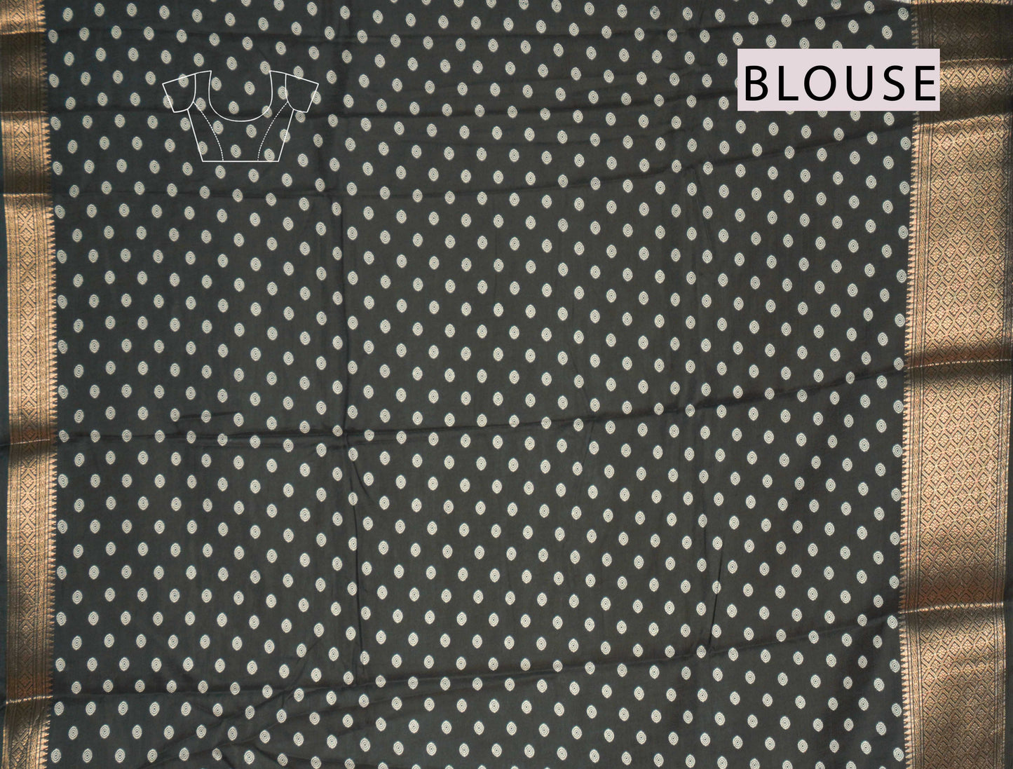 Black and white Semi Dola Peacock Florals Print Zari Border Saree